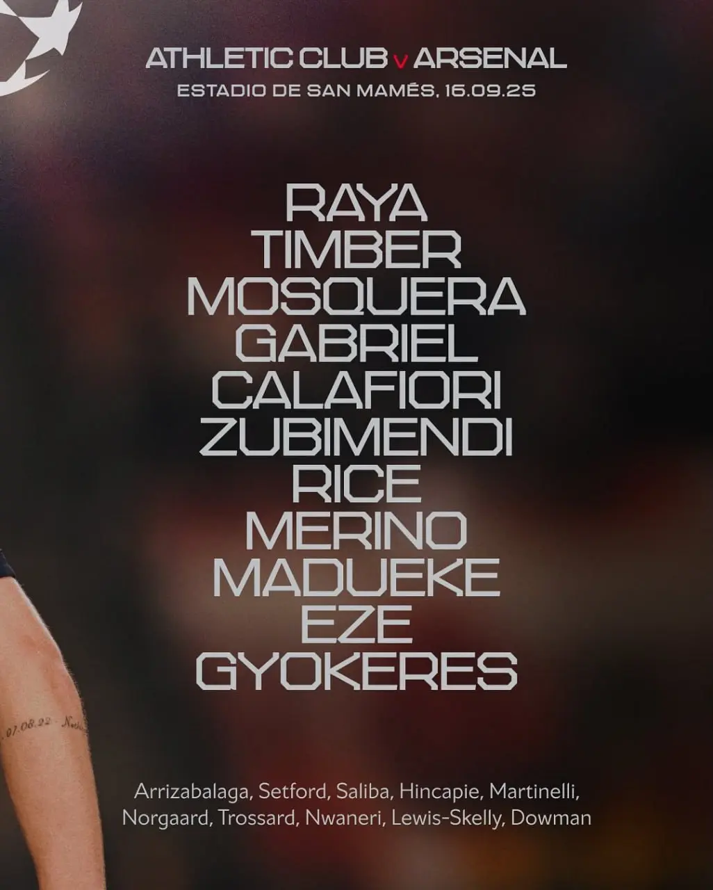 ترکیب آرسنال مقابل بیلبائو