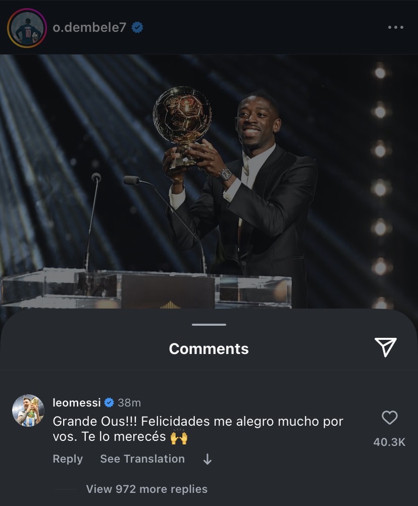 20250923_095959 واکنش لیونل مسی به توپ طلای عثمان دمبله