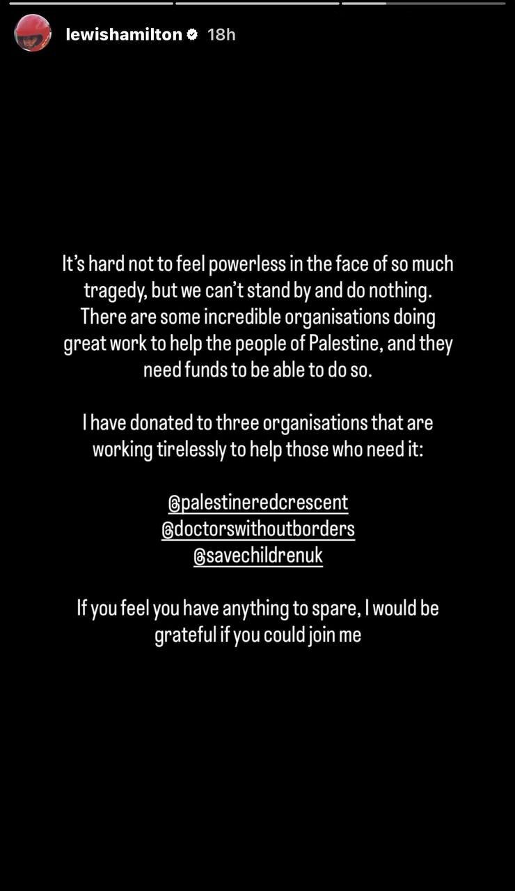 لوئیس هیملتون: نباید به نسل کشی در غزه بی تفاوت باشیم لوئیس هیملتون: نباید به نسل کشی در غزه بی تفاوت باشیم