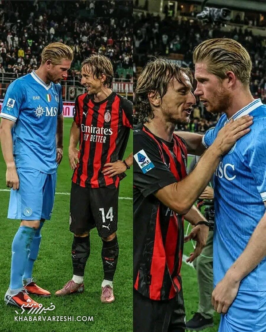 405906 کوین دیبروینه و لوکا مودریچ پس از برد 2-1 میلان مقابل ناپولی