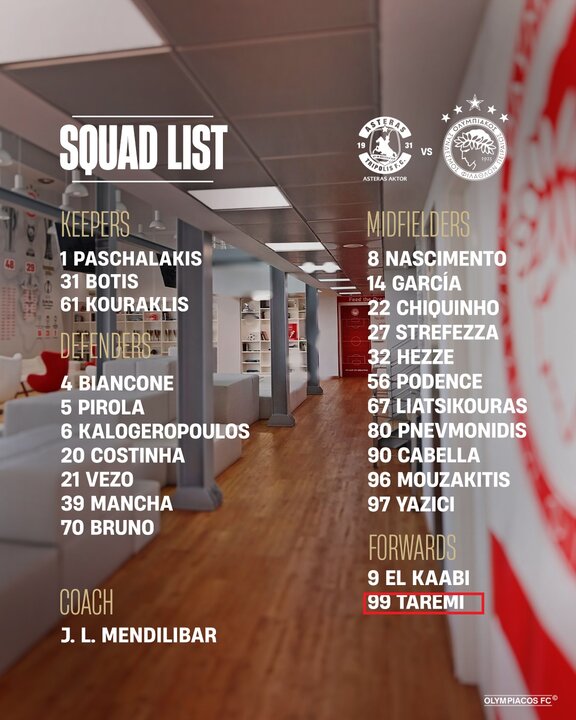 5693411 طارمی در لیست المپیاکوس برای دیدار با آستراس تریپولی