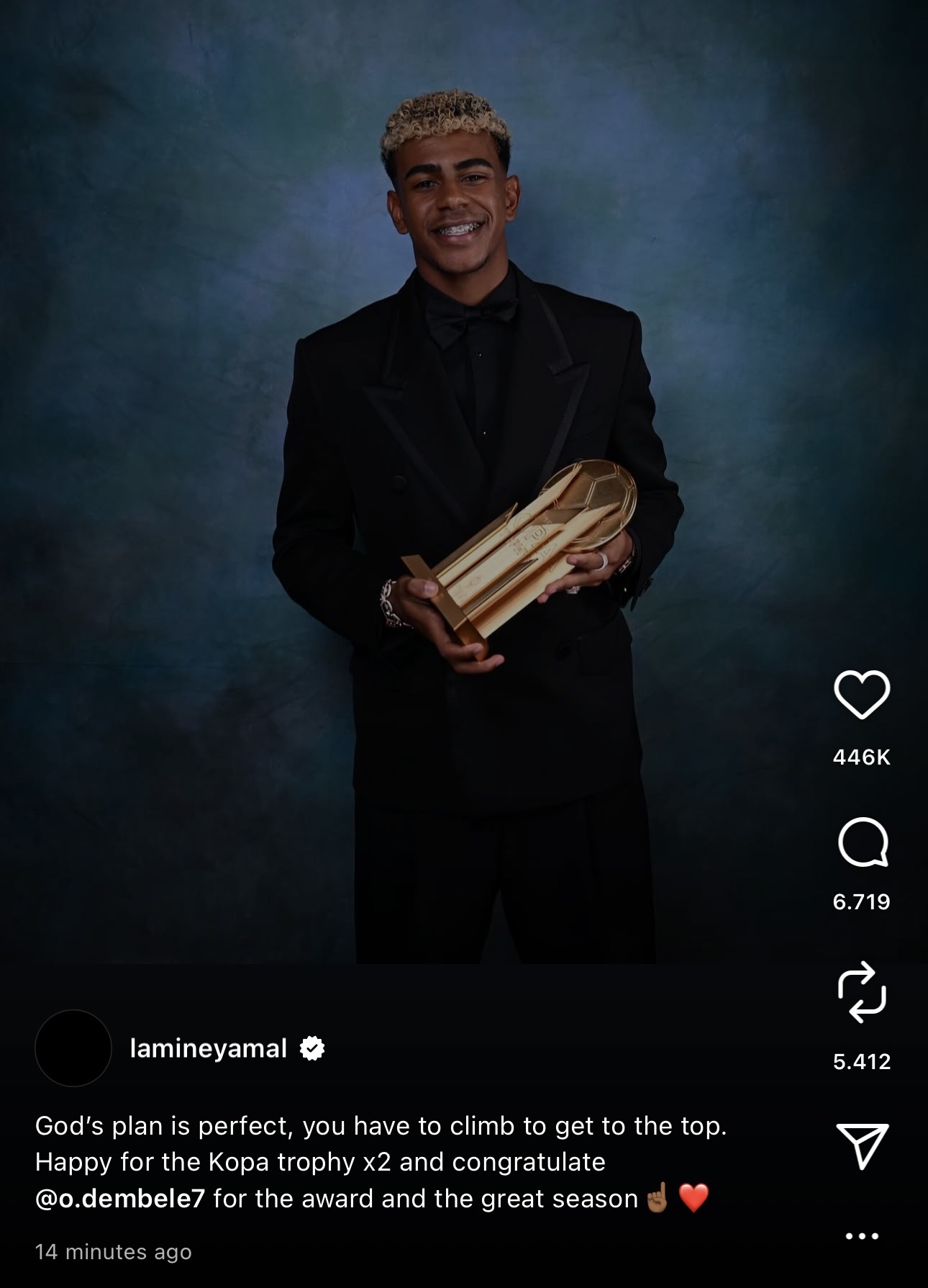 g1iaweoxmaalge2 لامین یامال برای اولین بار به ناکامی در کسب توپ طلا واکنش نشان داد