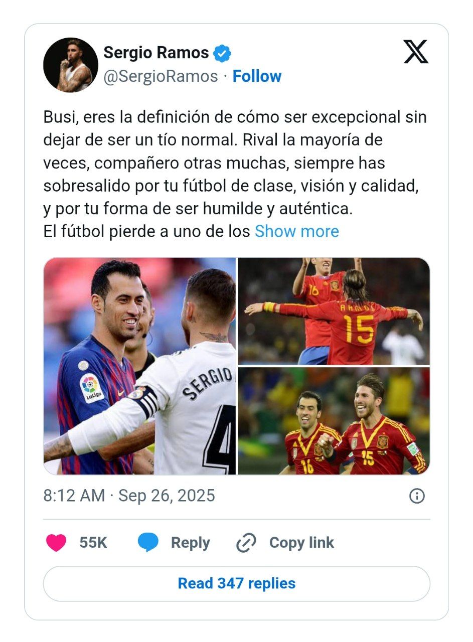 پیام بی‌سابقه سرخیو راموس برای سرخیو بوسکتس