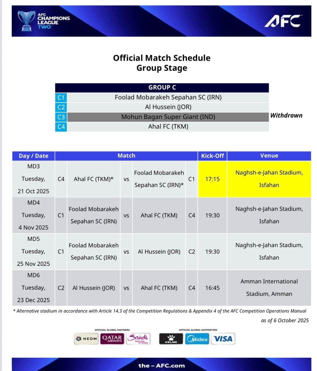 تیم فوتبال سپاهان اصفهان , کنفدراسیون فوتبال آسیا (AFC) , لیگ قهرمانان آسیا 2 , فوتبال ,