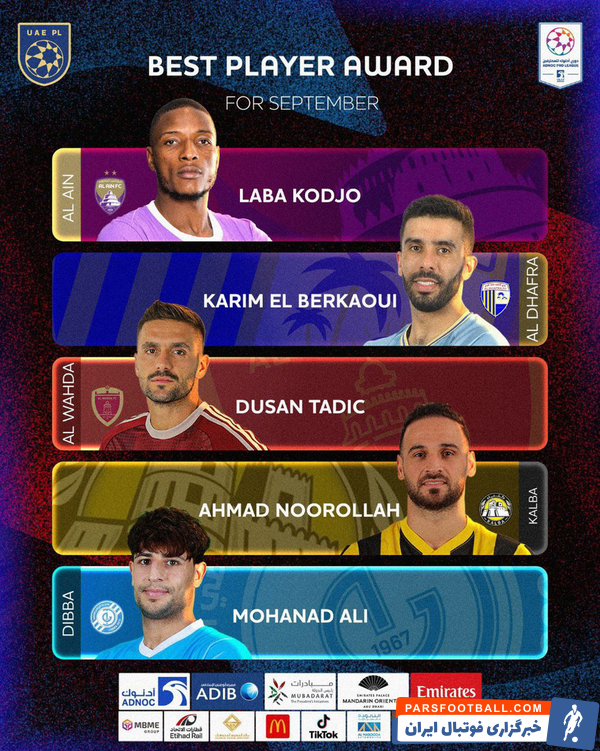 درخشش احمد نوراللهی در لیگ امارات ؛ نامزدی برای بهترین بازیکن ماه