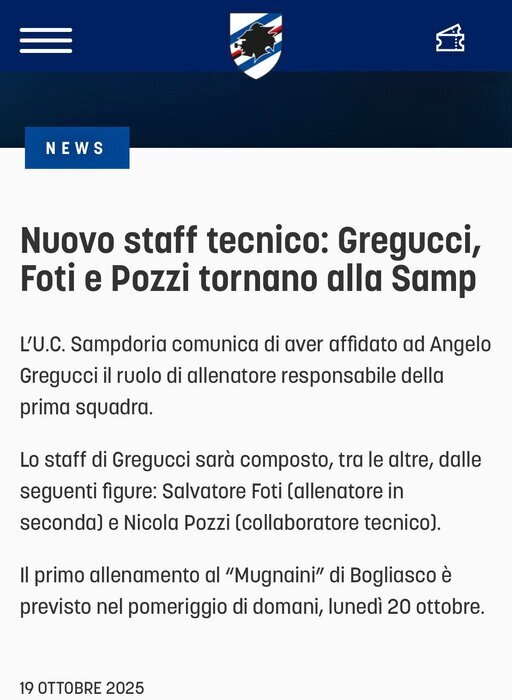 بیانیه رسمی باشگاه سامپدوریا ایتالیا بیانیه رسمی باشگاه سامپدوریا ایتالیا