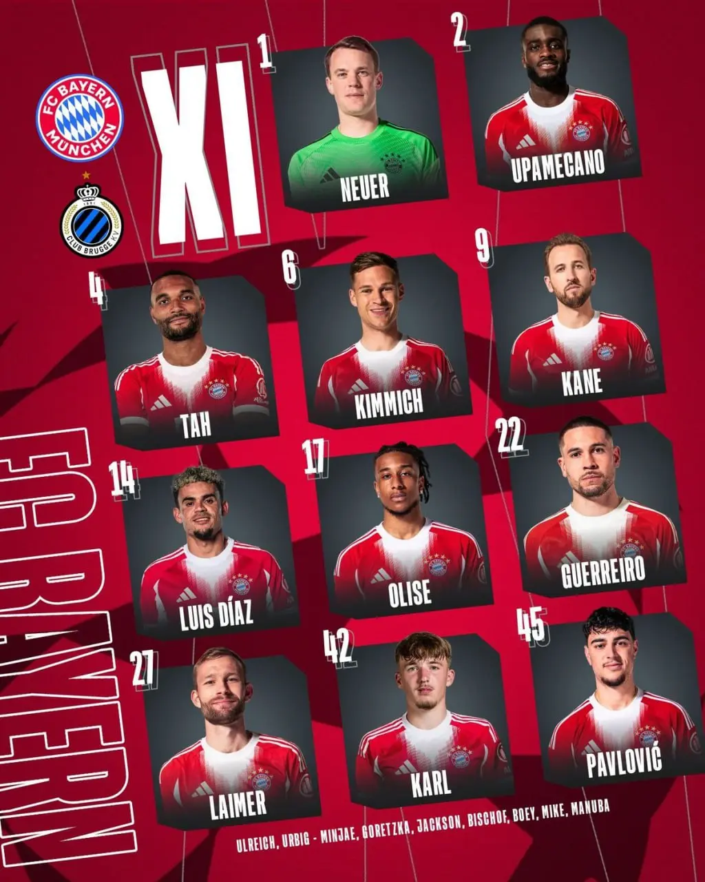 اعلام ترکیب بایرن مونیخ مقابل کلوب بروژ