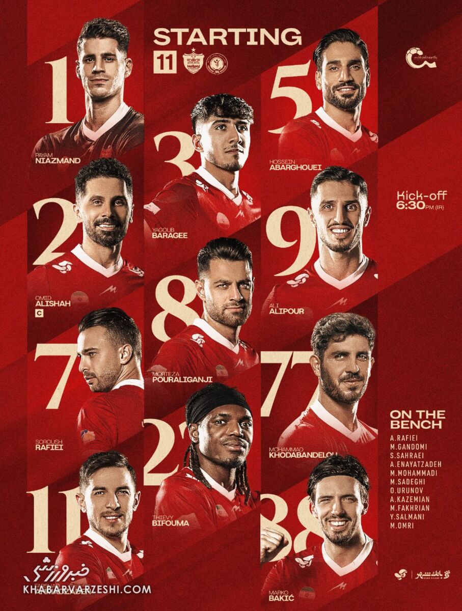 ترکیب پرسپولیس مقابل گل‌گهر اعلام شد +عکس