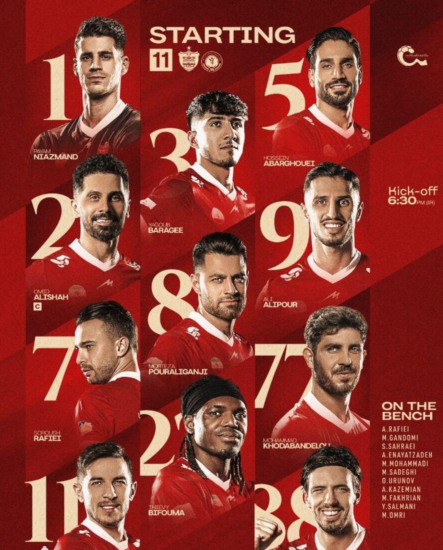یازده بازیکن پرسپولیس برای تقابل با گل گهر آماده بازی