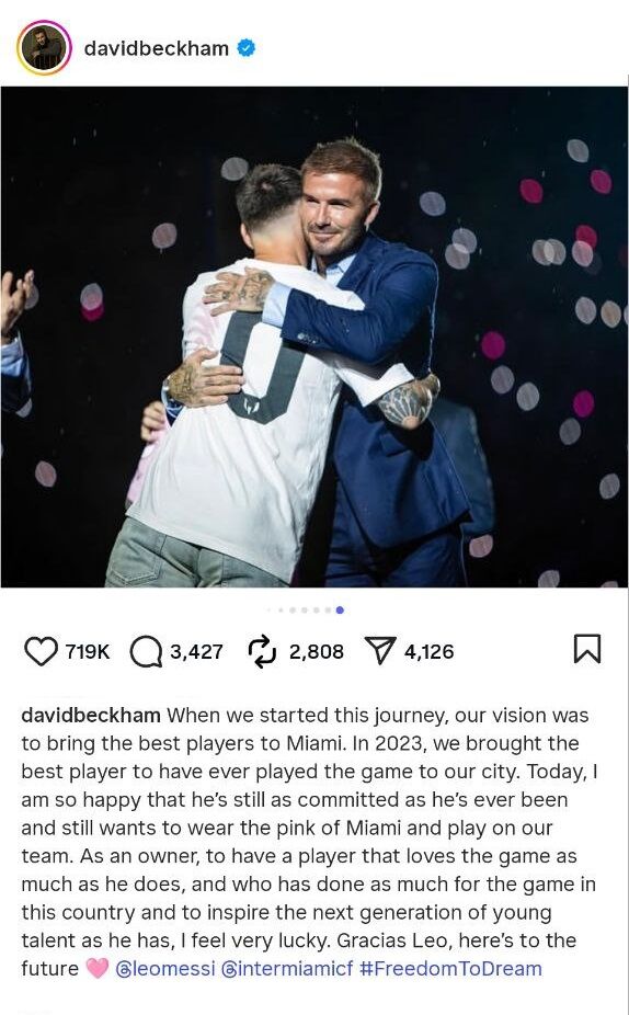 پست دیوید بکام برای لیونل مسی