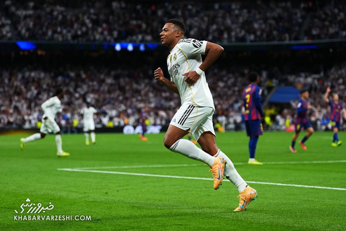 شادی گل کیلیان امباپه در دیدار رئال مادرید مقابل بارسلونا