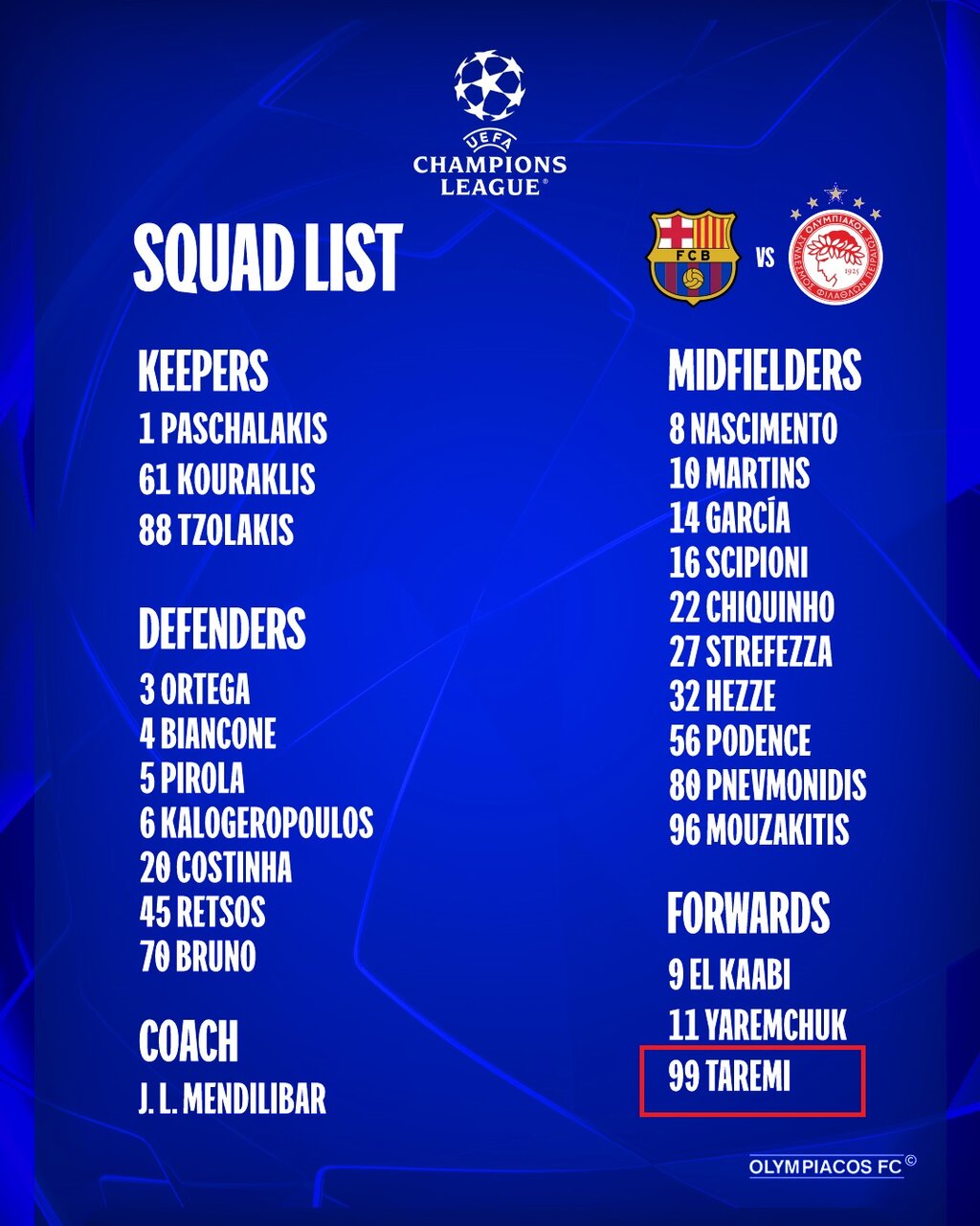5732769 طارمی در لیست المپیاکوس برای دیدار با بارسلونا + عکس