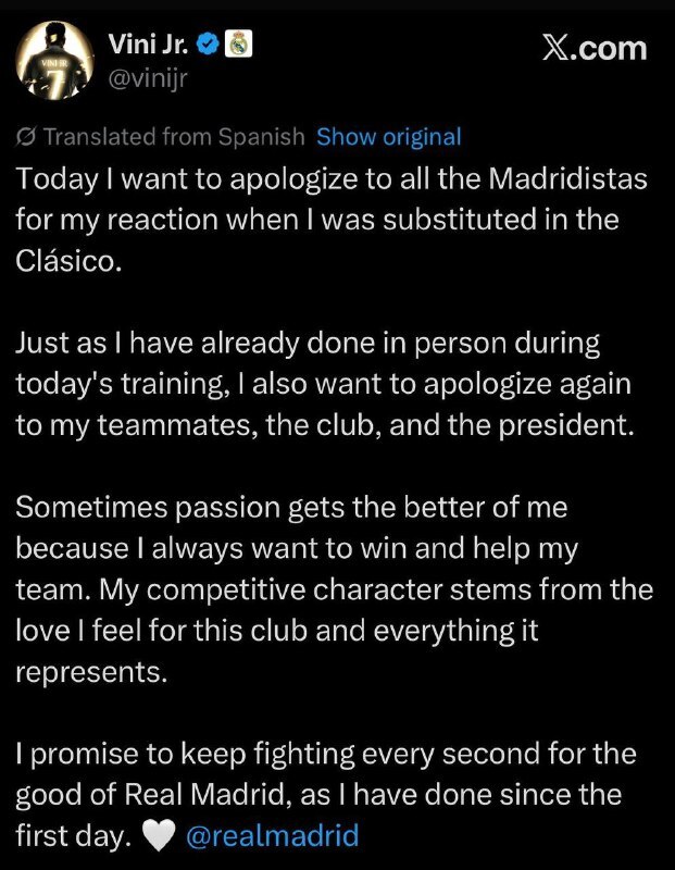 وینیسیوس وینیسیوس از رئالیها معذرت خواست