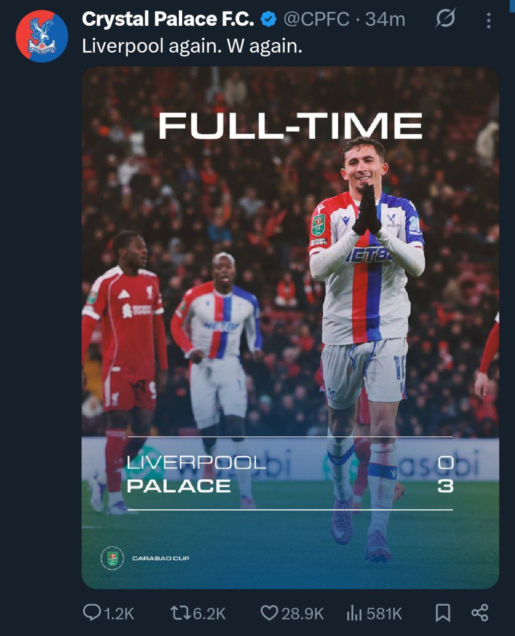 کریستال پالاس مقابل لیورپول در لیگ کاپ انگلیس