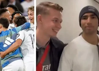 حضور حکیمی با فرزندانش در ورزشگاه برنابئو و تماشای دیدار رئال مادرید - بارسلونا