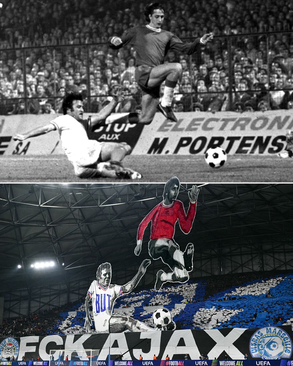 تیفوی هواداران مارسی در بازی مقابل آژاکس - لیگ قهرمانان اروپا