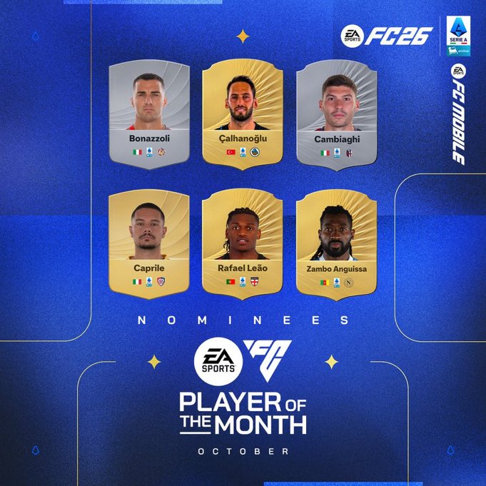 نامزدهای بهترین بازیکن ماه اکتبر ۲۰۲۵ سری آ