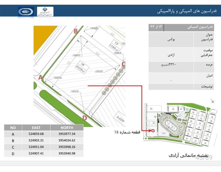 5751752 واگذاری ۴۳۲۰ مترمربع زمین به فدراسیون بوکس در آزادی