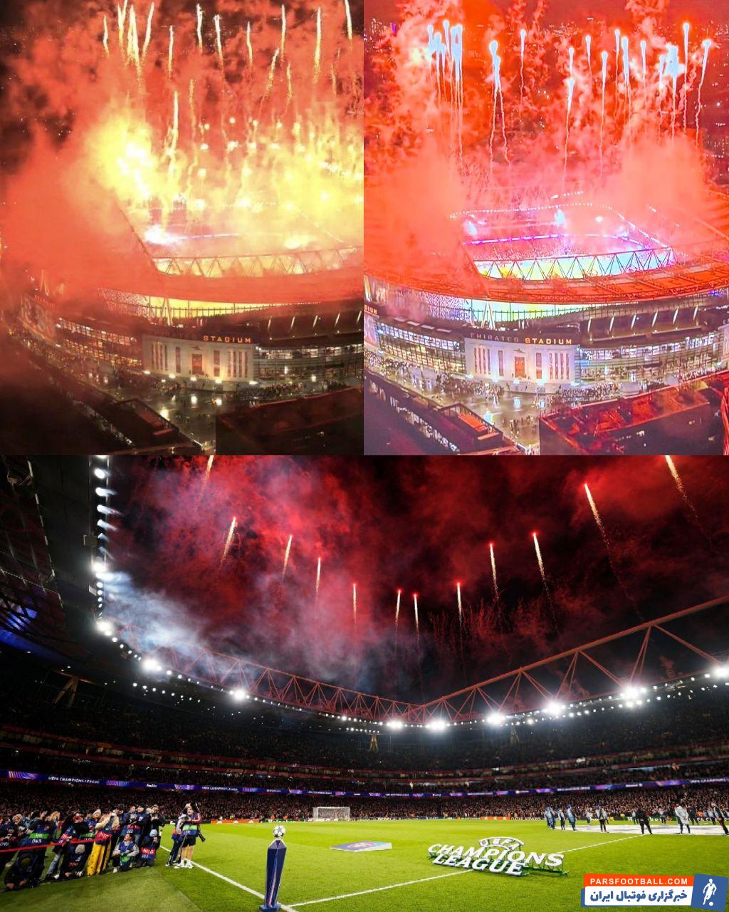 تصاویری از آتشبازی آرسنالیها در ورزشگاه امارات پیش از دیدار با بایرن مونیخ