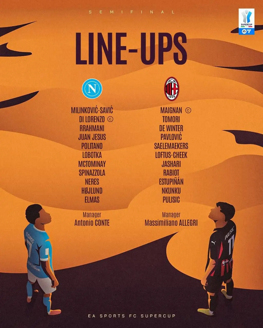 1-105 اعلام ترکیب دو تیم ناپولی و میلان