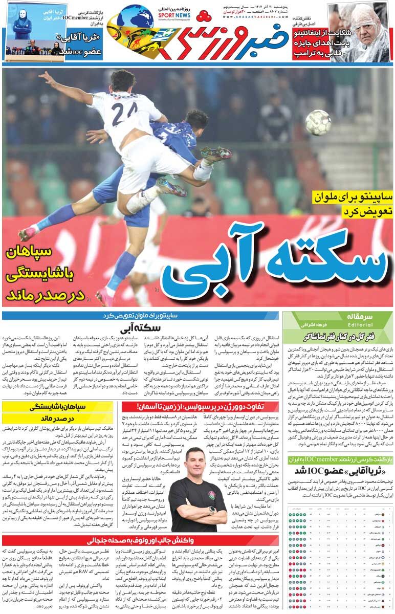 415869 سکته آبی/ روزنامه خبرورزشی را رایگان بخوانید