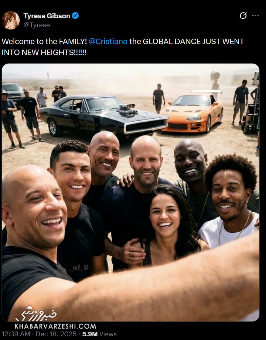 416796 تصویر کریستیانو رونالدو در کنار بازیگران سری سریع و خشن