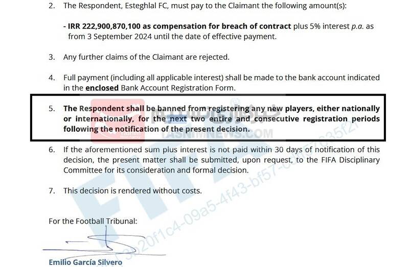 4554013 استقلال , جلالالدین ماشاریپوف , سازمان لیگ فوتبال ایران , فدراسیون فوتبال ,