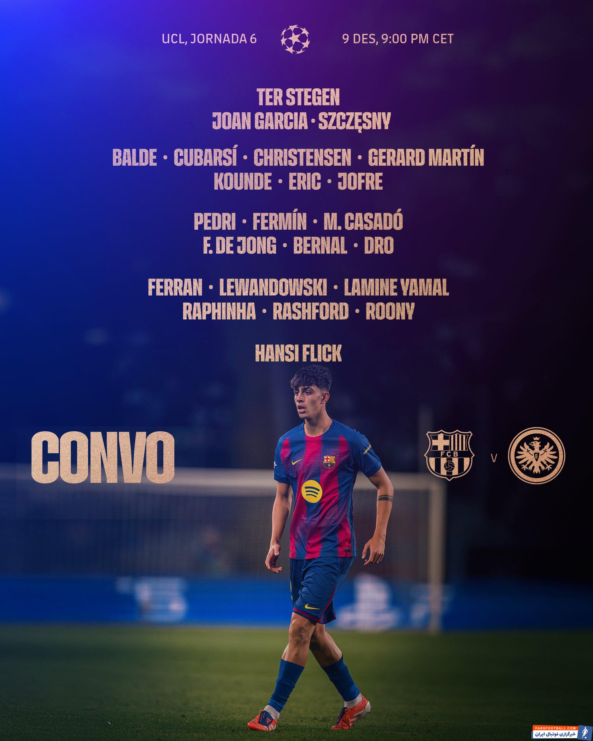 فهرست بازیکنان بارسلونا با برای دیدار برابر فرانکفورت در لیگ قهرمانان اروپا