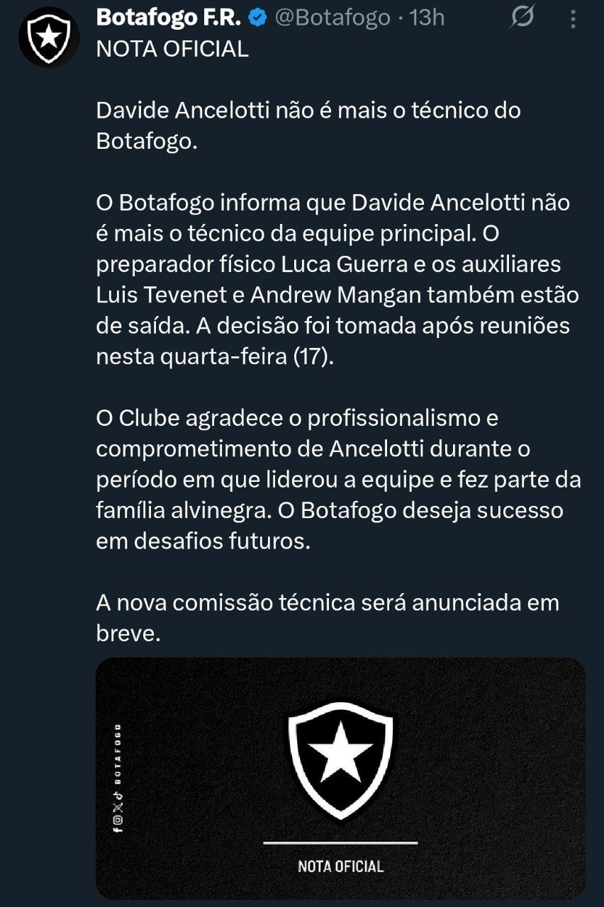 botafogo_statement_20251218_152207_771 اخراج داویده آنچلوتی از بوتافوگو برزیل