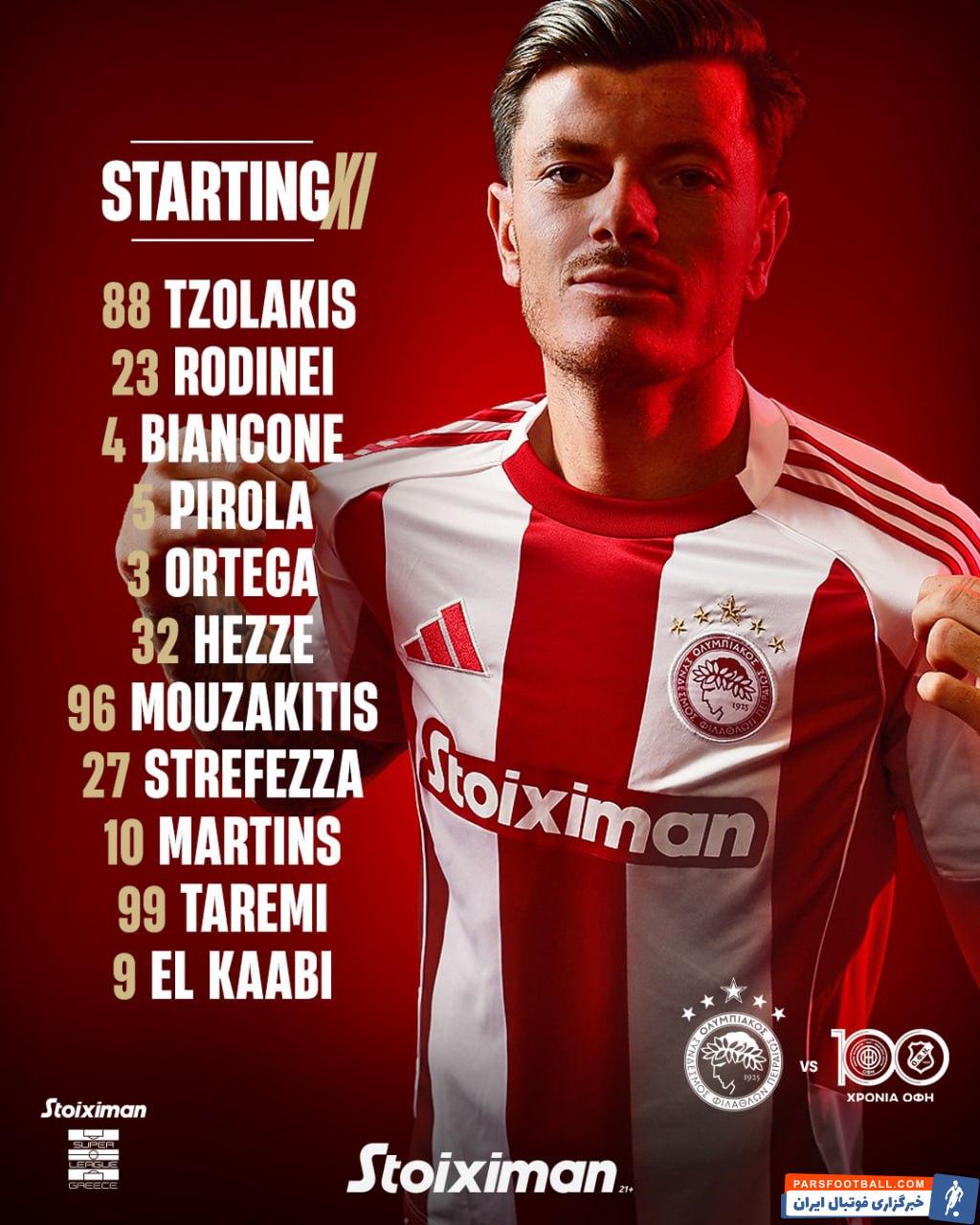 مهدی طارمی در ترکیب ثابت المپیاکوس در دیدار برابر اوفی‌کِرت