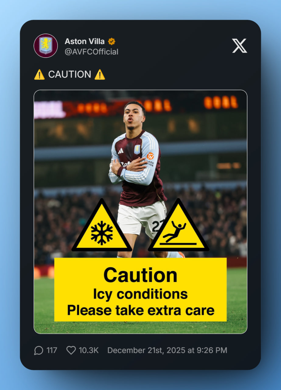 توئیت استون ویلا در مورد مورگان راجرز