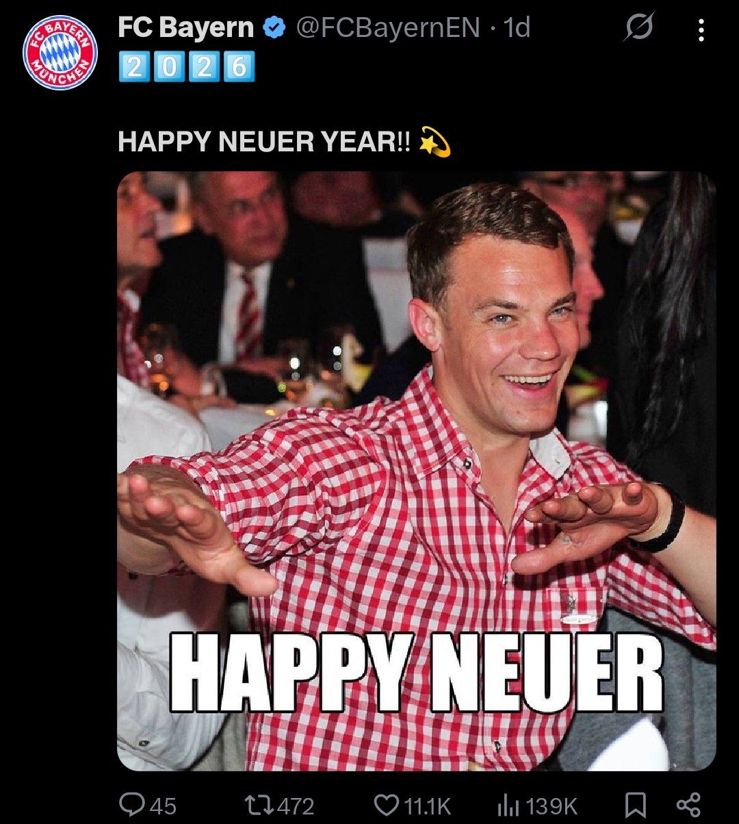اینستاگرام بایرن مونیخ و خلاقانه ترین تبریک سال نو