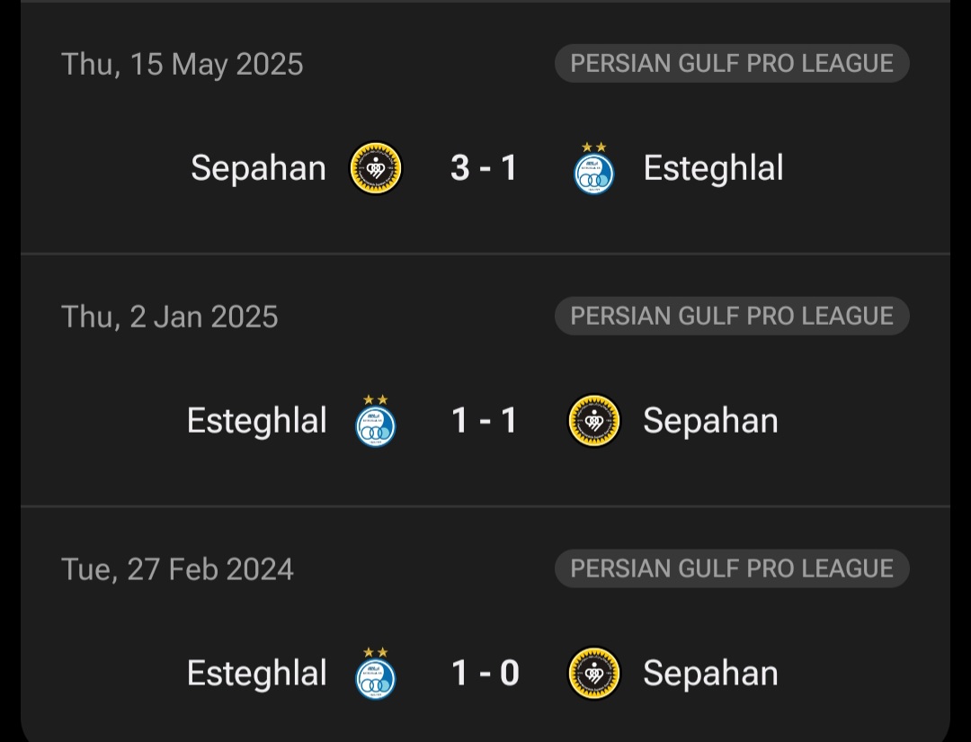عکس از نتایح دیدار قبلی استقلال و سپاهان