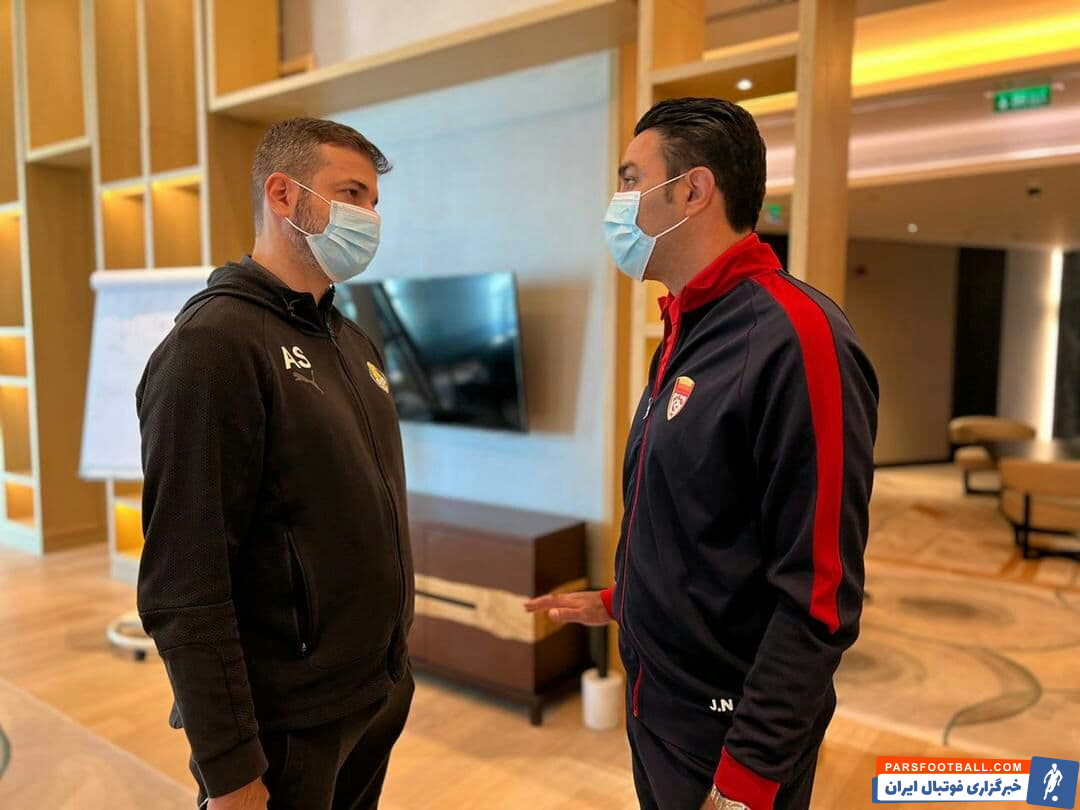 جواد نکونام و استراماچونی دیداری کوتاه در محل برگزاری نشست خبری داشتند