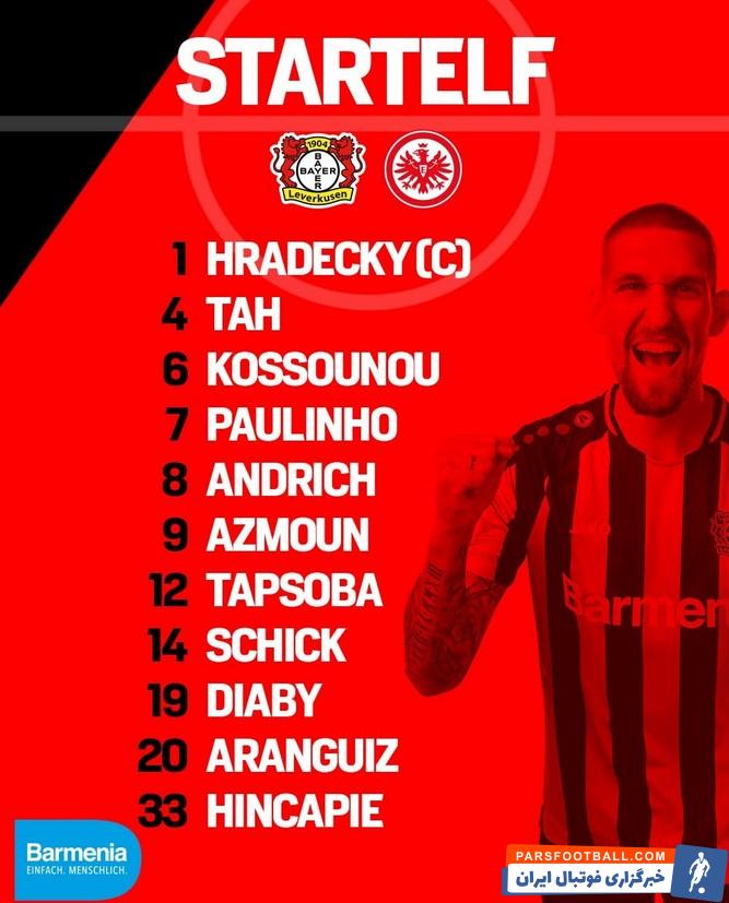 سردار آزمون در ترکیب اصلی بایر لورکوزن مقابل اینتراخت فرانکفورت