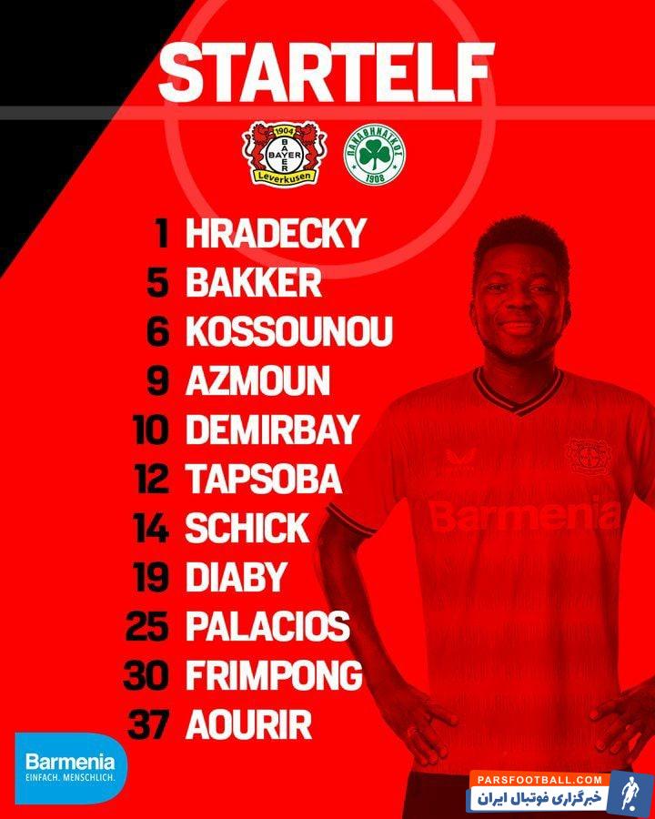 سردار آزمون در ترکیب اصلی بایر لورکوزن مقابل پاناتینایکوس