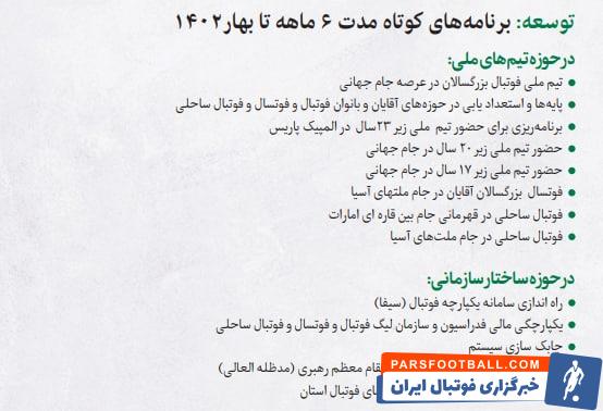 برنامه کامل و جامع میرشاد ماجدی برای دوران 4 ساله ریاست فدراسیون فوتبال