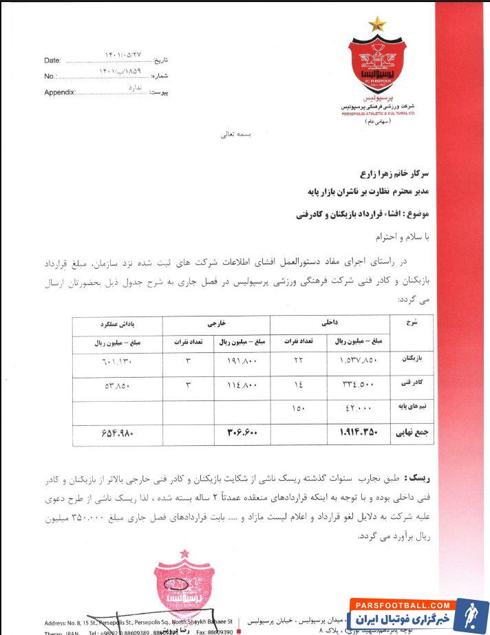 افشای اسناد جدید از قراردادهای بازیکنان پرسپولیس ؛ هزینه 300 میلیاردی سرخ ها برای فصل جدید