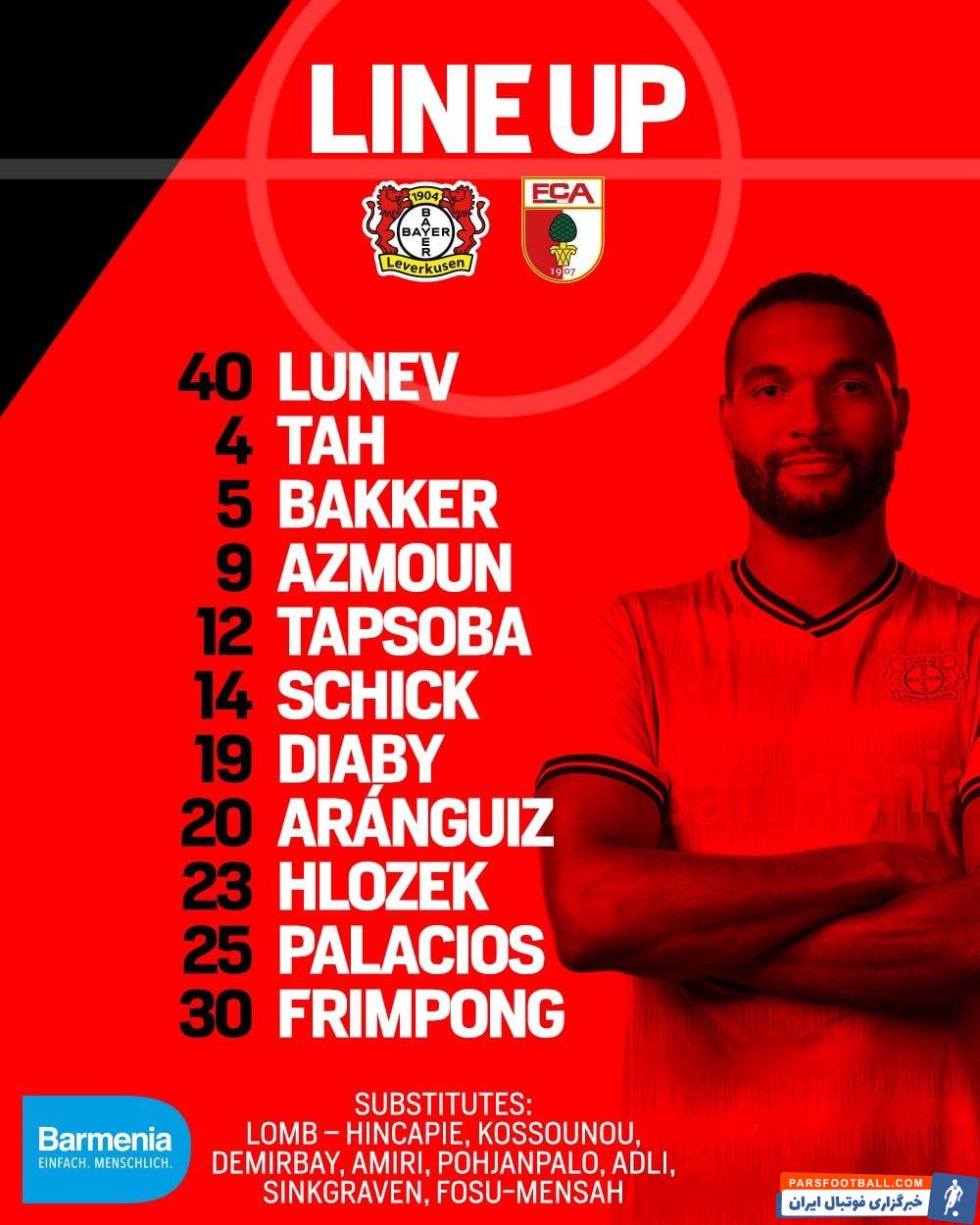 حضور سردار آزمون در ترکیب اصلی بایرلورکوزن برابر آگسبورگ