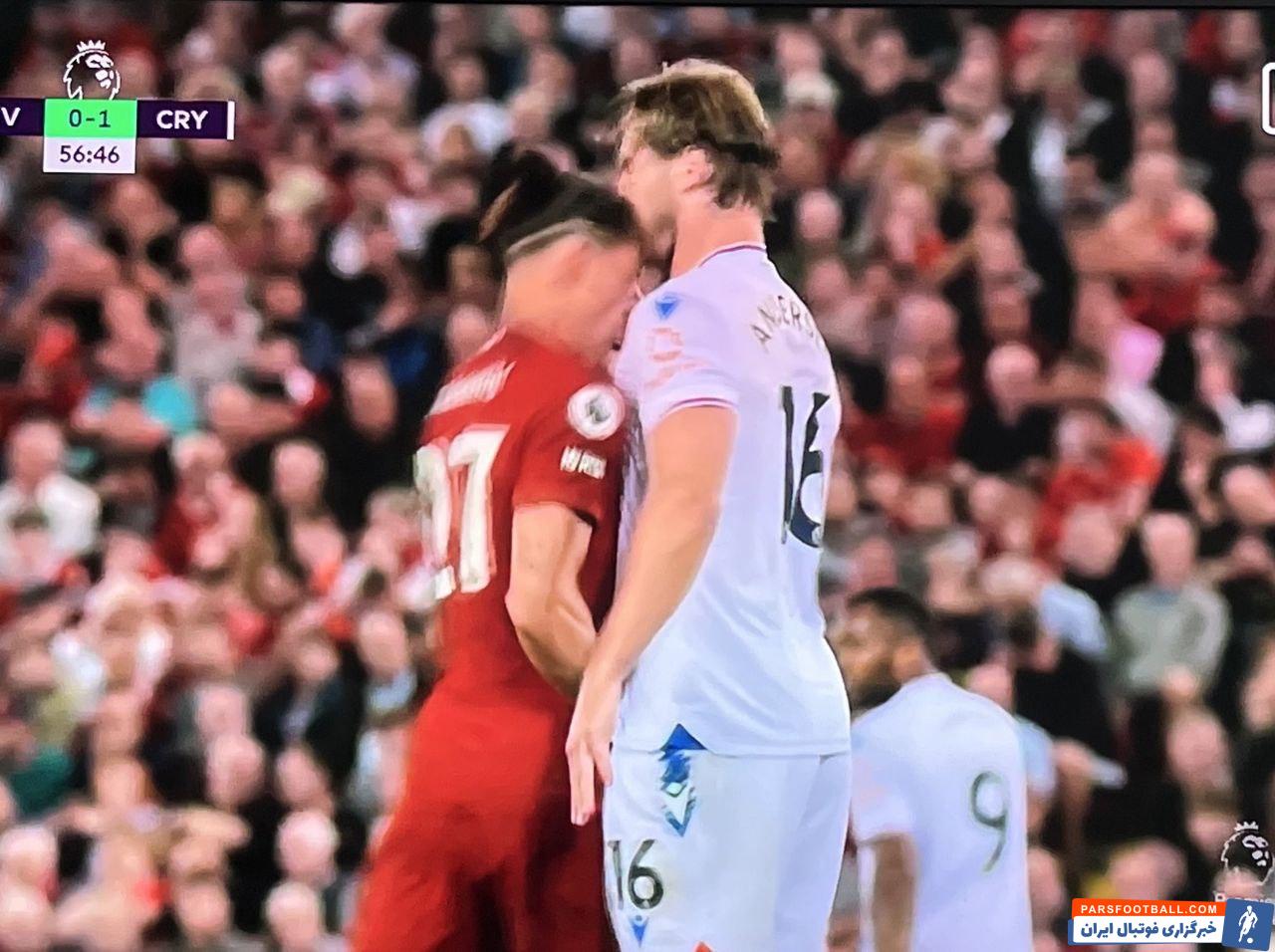 اخراج داروین نونیز در دیدار لیورپول و کریستال پالاس به دلیل ضربه سر به حریف