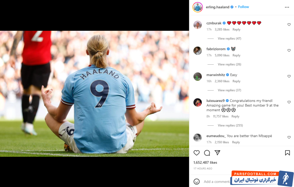 هالند ؛ سوارس : هالند بهترین شماره ۹ حال حاضر فوتبال جهان است