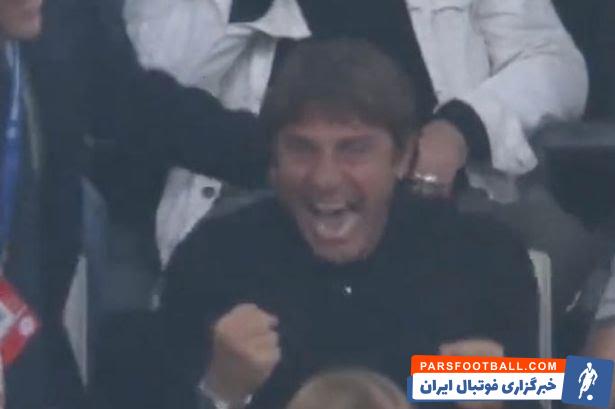 جشن و شادی آنتونیو کونته در ولودروم پس از پیروزی سخت تاتنهام برابر مارسی