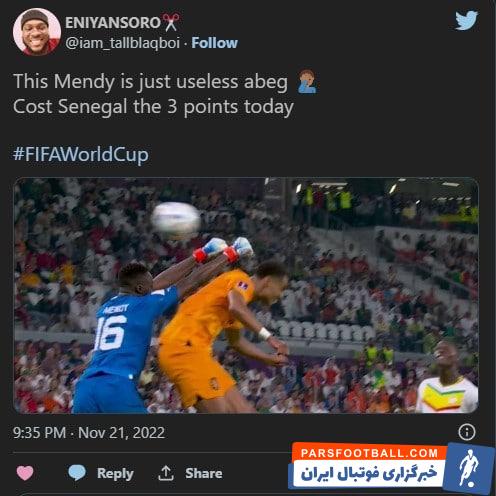 واکنش تند کاربران فضای مجازی به عملکرد ضعیف ادوارد مندی در دیدار سنگال و هلند