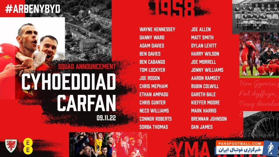 اعلام لیست جذاب تیم ملی ولز برای جام جهانی 2022