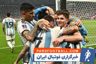 جشن و شادی بازیکنان تیم ملی آرژانتین پس از صعود به فینال جام جهانی
