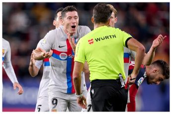 محرومیت 3 جلسه ای روبرت لواندوفسکی از همراهی بارسلونا به دلیل توهین به داور