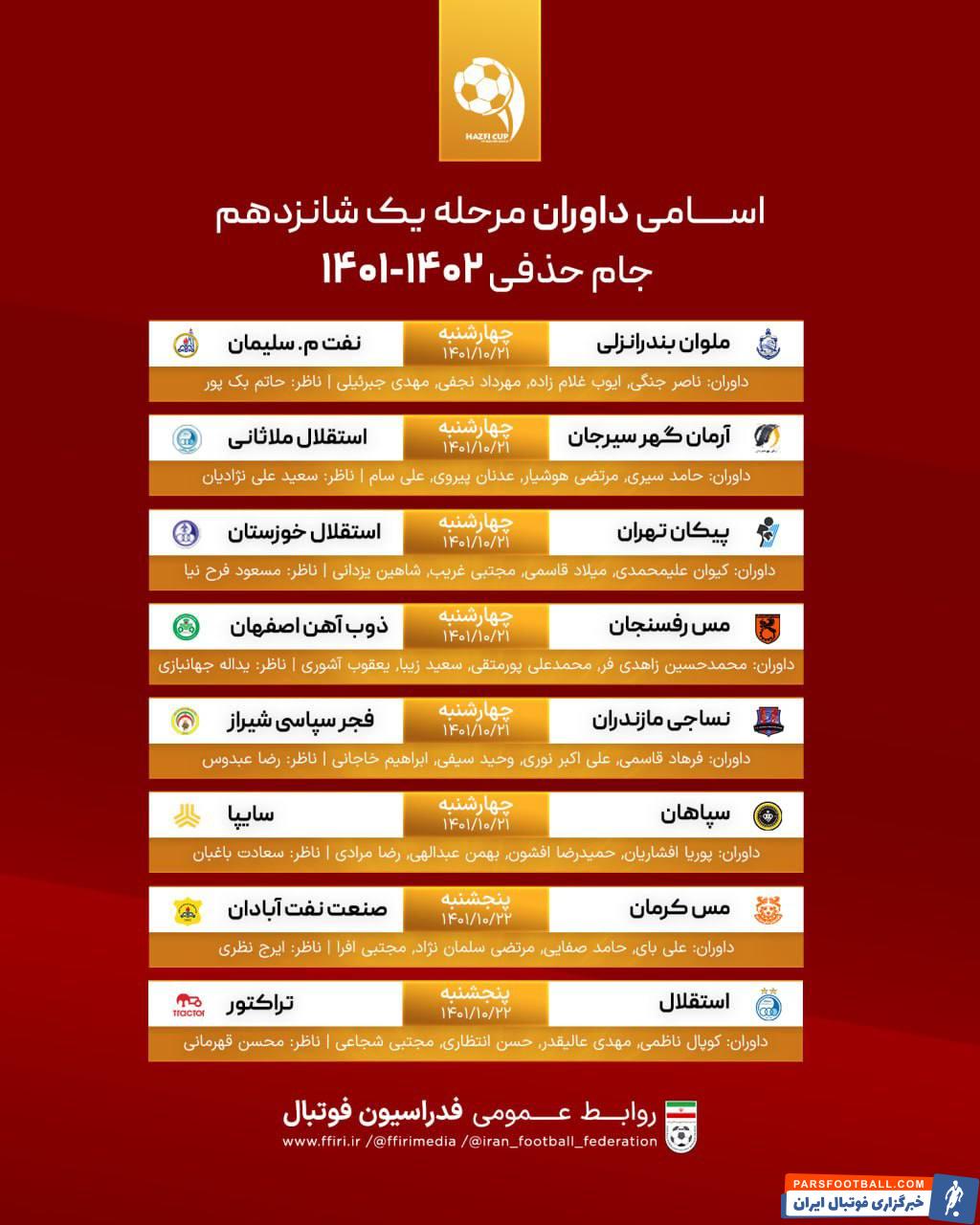 فدراسیون فوتبال ؛ اعلام اسامی داوران جام حذفی فوتبال اعلام شد