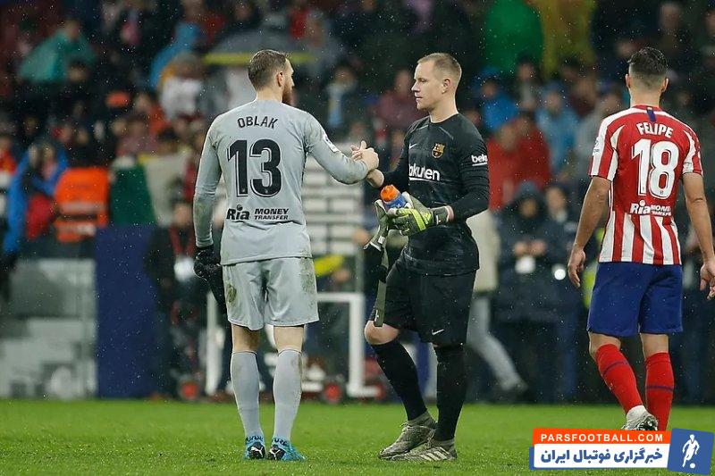 مصاف چذاب مارک آندره تراشتگن با یان اوبلاک در دیدار جذاب اتلتیکومادرید - بارسلونا