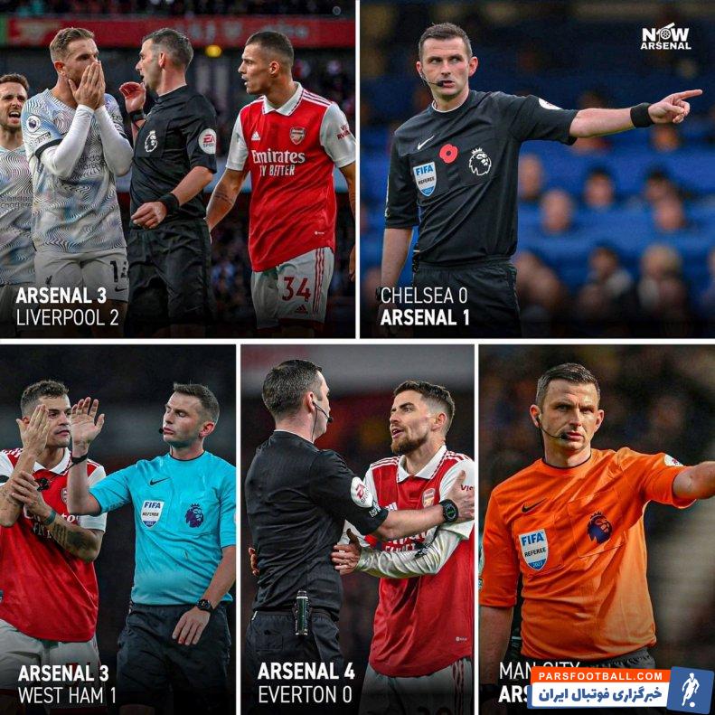 آرسنال ؛ 4 قضاوت اولیور برای آرسنال و 4 برد توپچی ها 