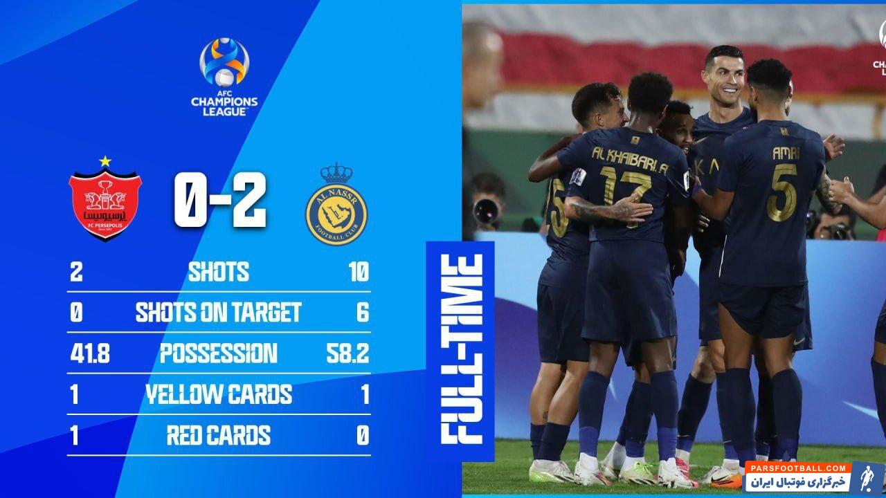 النصر از نظر آماری هم مانند پیروزی 2 بر 0 مقابل پرسپولیس برتری داشت